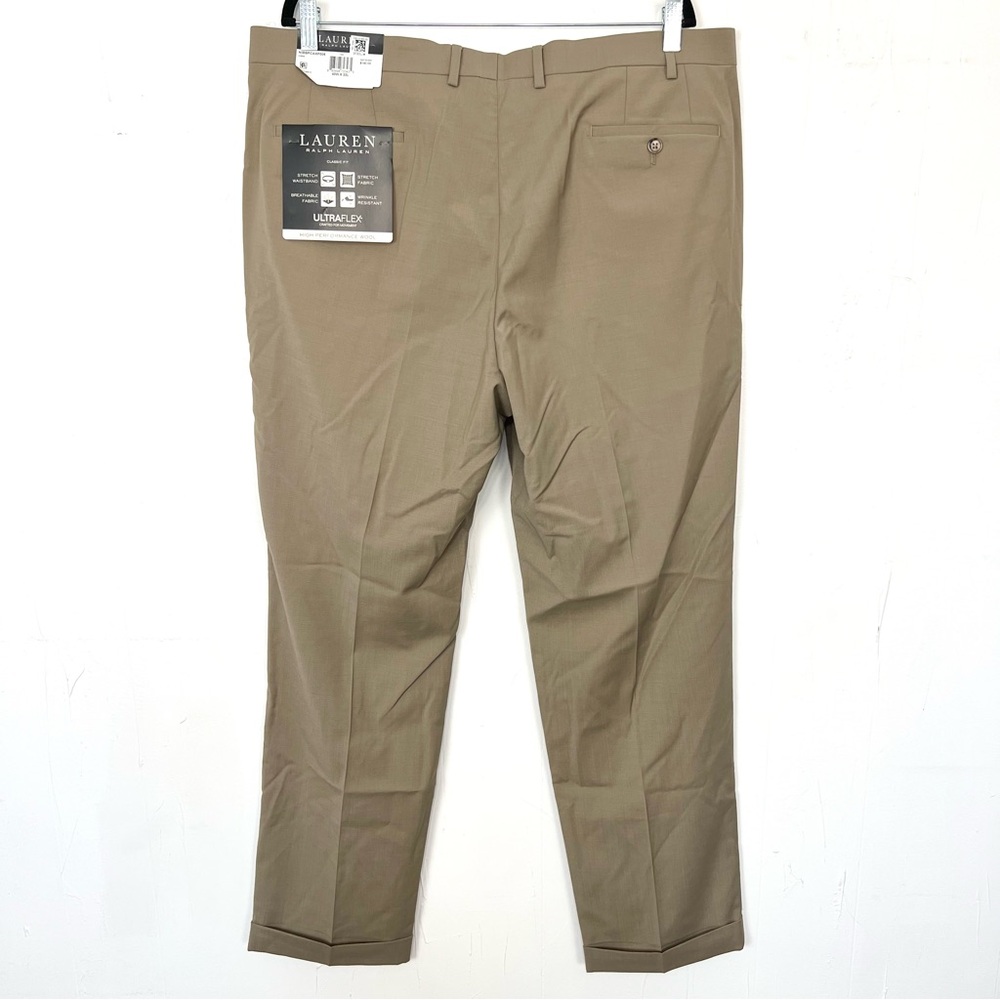 NWT $140 Lauren Ralph Lauren‎ Dress Pants UltraFlex Cuffed Hem Tan 40x32 - Picture 3 of 6